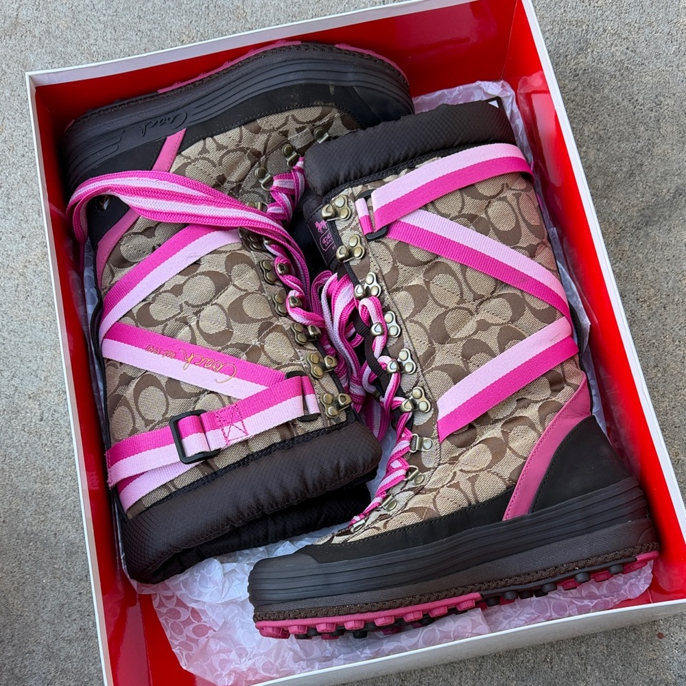 Coach Signature Brown and Pink Boots